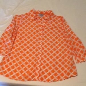 Orange and white silk blend blouse